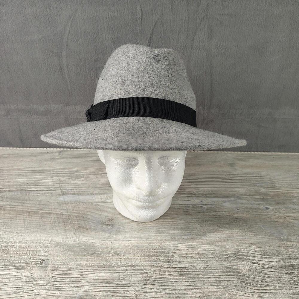J Crew Mens One Size Gray Wool Felt Fedora Wide Brim Italian Made Hat